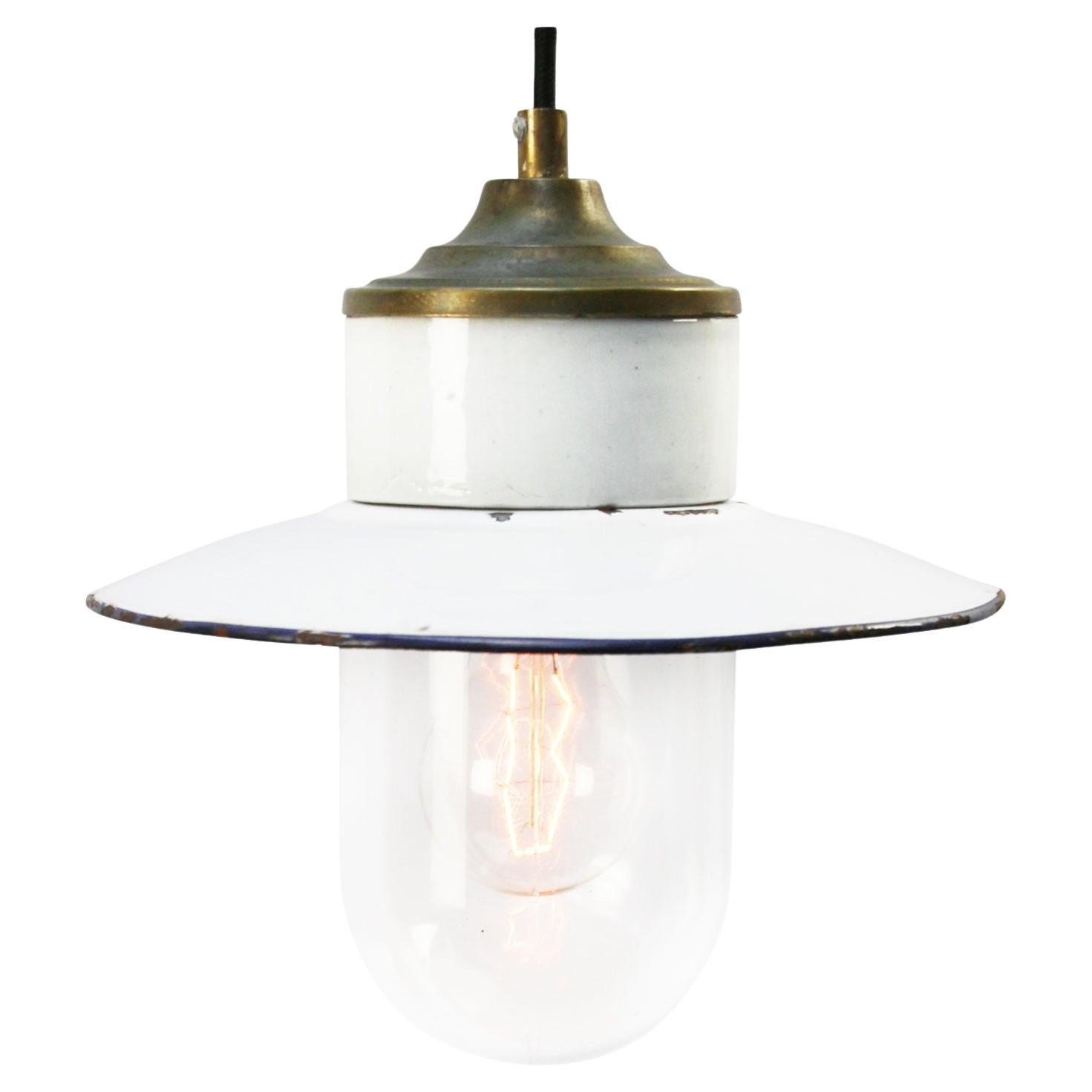 White Enamel Vintage Industrial Brass Porcelain Clear Glass Pendant Lights
