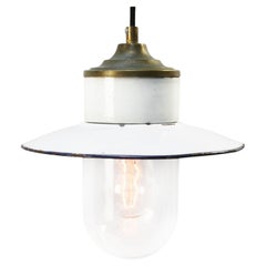 White Enamel Vintage Industrial Brass Porcelain Clear Glass Pendant Lights
