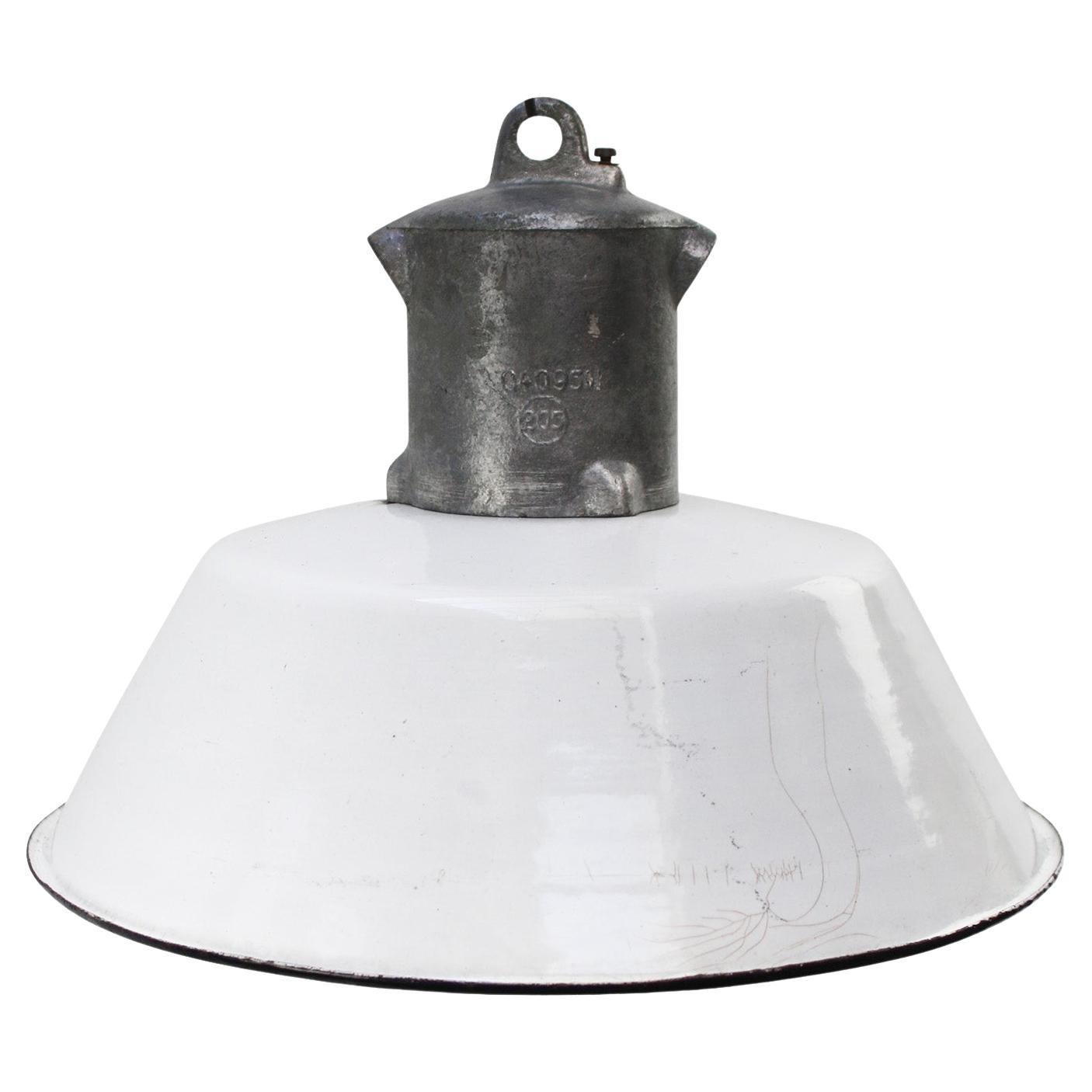 White Enamel Vintage Industrial Cast Aluminium Pendant Light For Sale