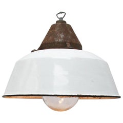 White Enamel Vintage Industrial Cast Iron Clear Glass Factory Pendant Light