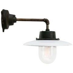White Enamel Vintage Industrial Cast Iron Clear Glass Wall Lamps
