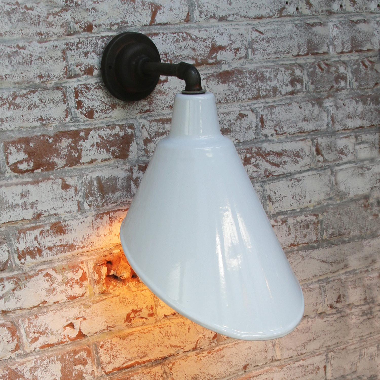 20th Century White Enamel Vintage Industrial Cast Iron Factory Scones Wall Lights For Sale