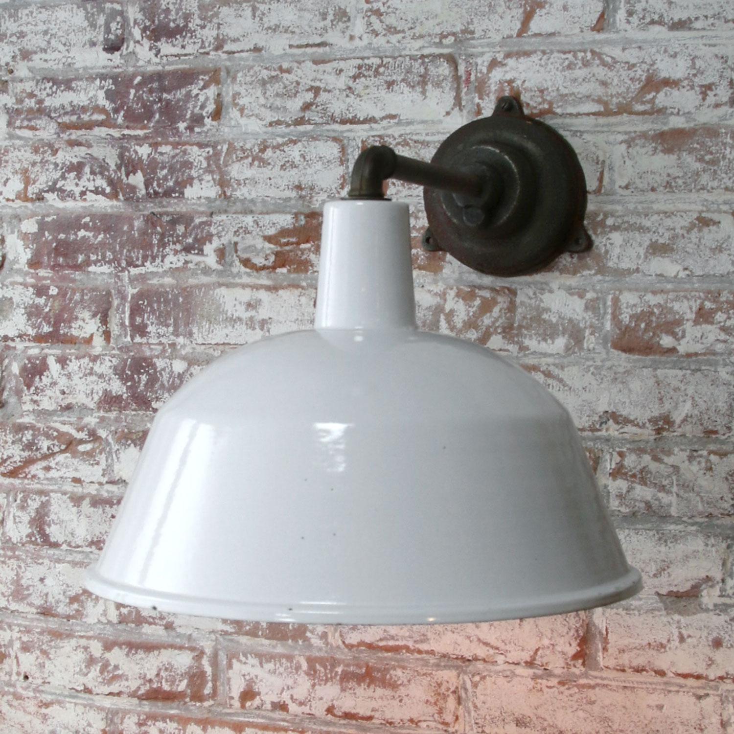 White Enamel Vintage Industrial Cast Iron Factory Scones Wall Lights For Sale 2