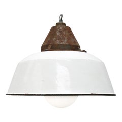 White Enamel Vintage Industrial Cast Iron Frosted Glass Factory Pendant Light