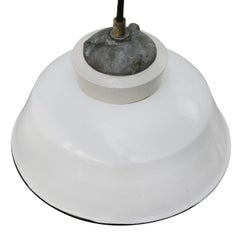 White Enamel Vintage Industrial Cast Iron Porcelain Opaline Glass Pendant Lights