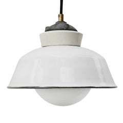 White Enamel Vintage Industrial Cast Iron Porcelain Opaline Glass Pendant Lights