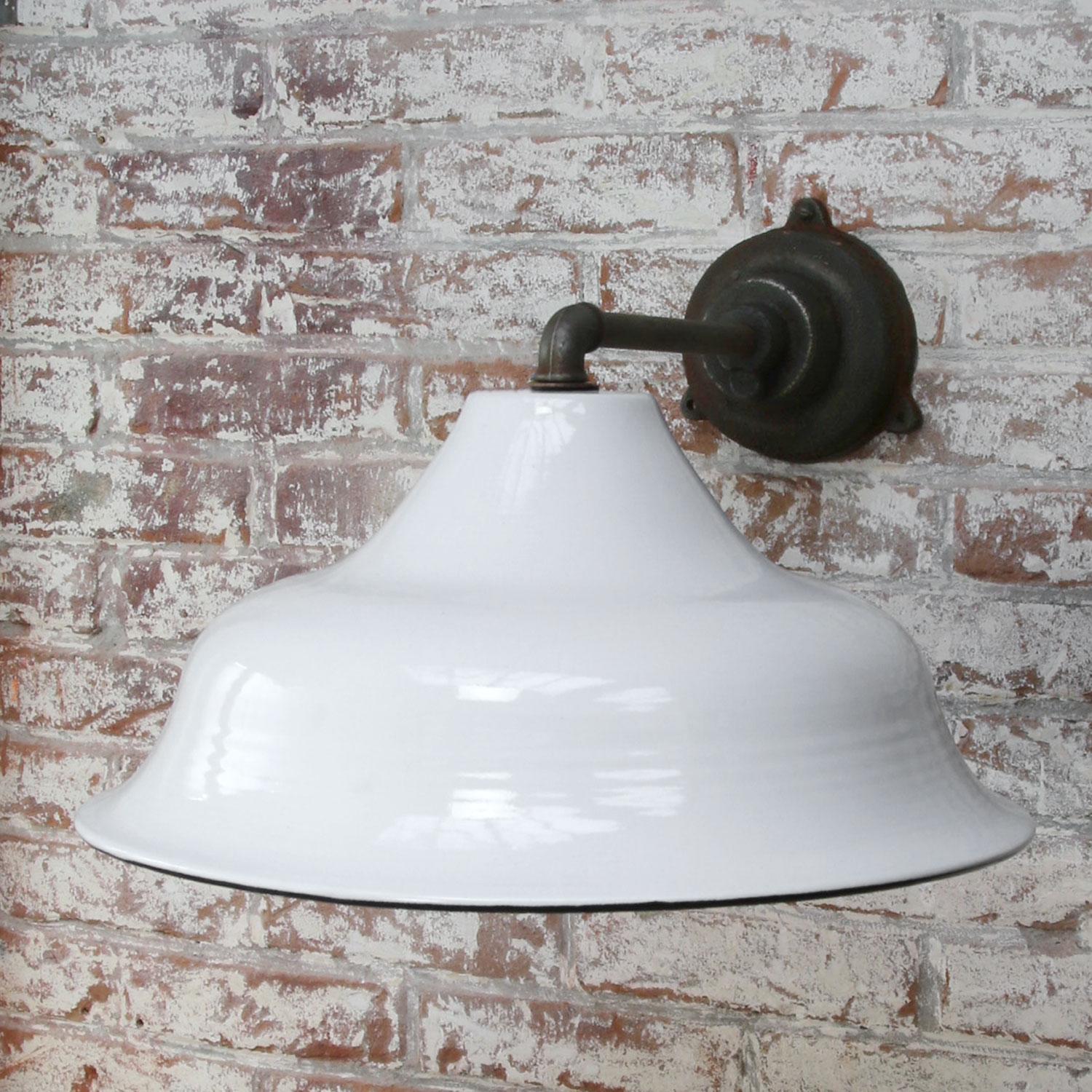 Hungarian White Enamel Vintage Industrial Cast Iron Wall Light Scones For Sale