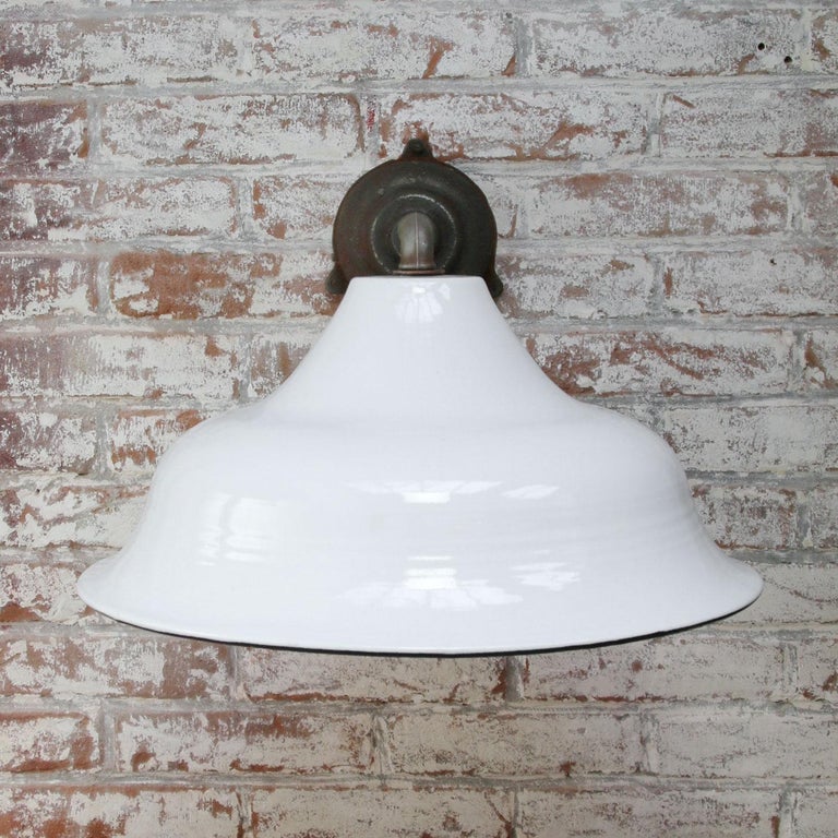 20th Century White Enamel Vintage Industrial Cast Iron Wall Light Scones For Sale