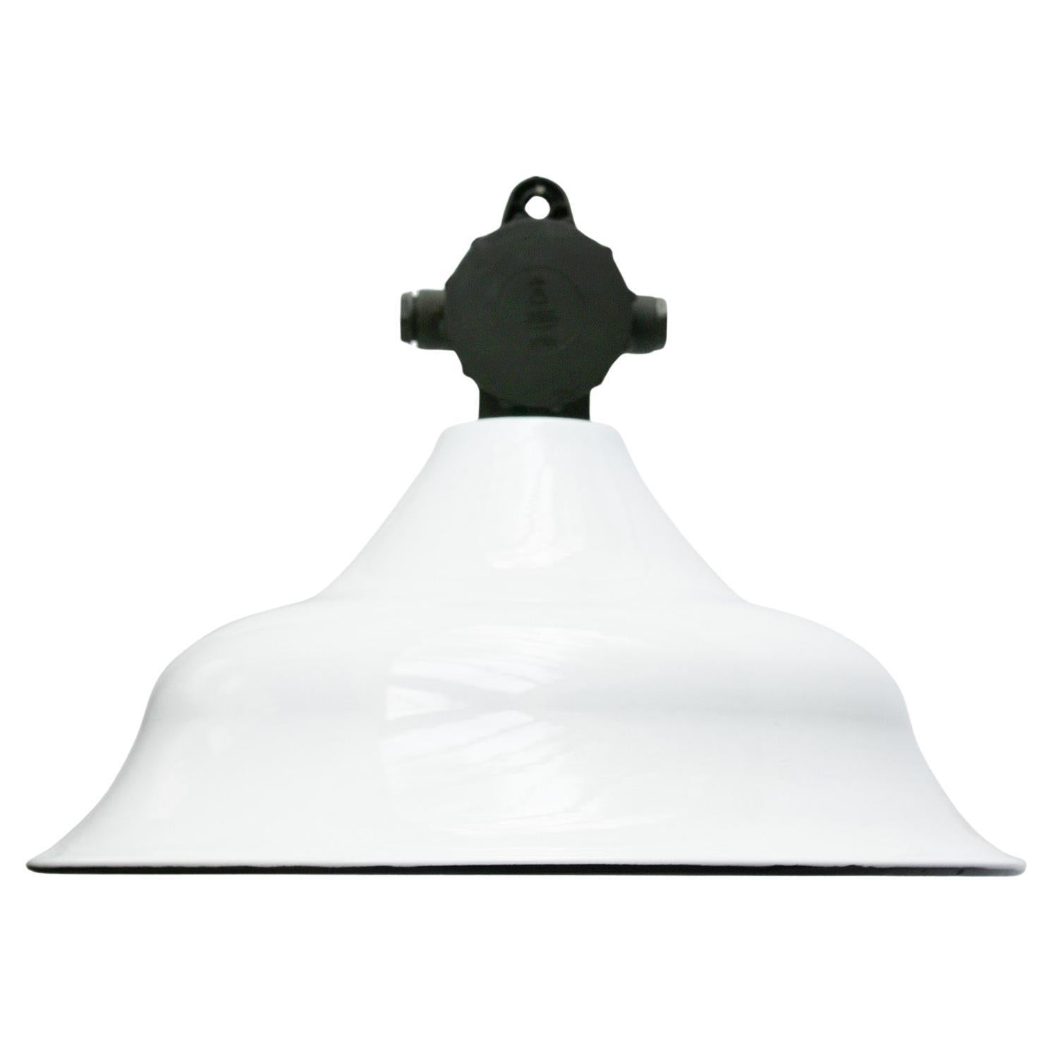 White Enamel Vintage Industrial Enamel Bakelite Top Factory Pendant Lamps For Sale