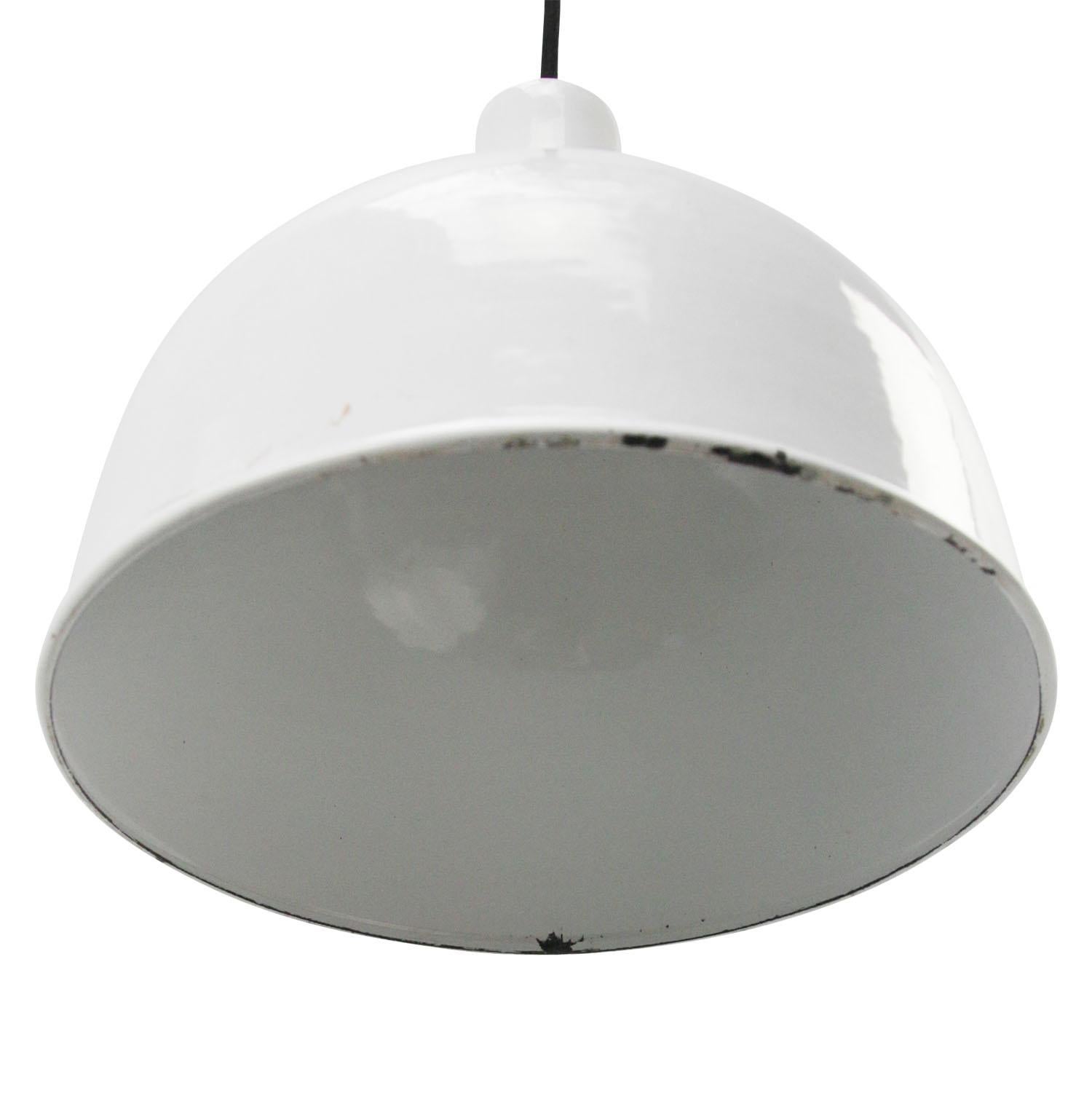 Hungarian White Enamel Vintage Industrial Factory Hanging Light Pendant For Sale