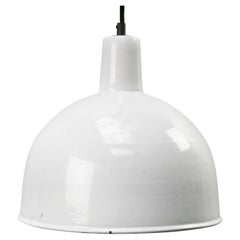 Lampe à suspension vintage d'usine industrielle en émail blanc