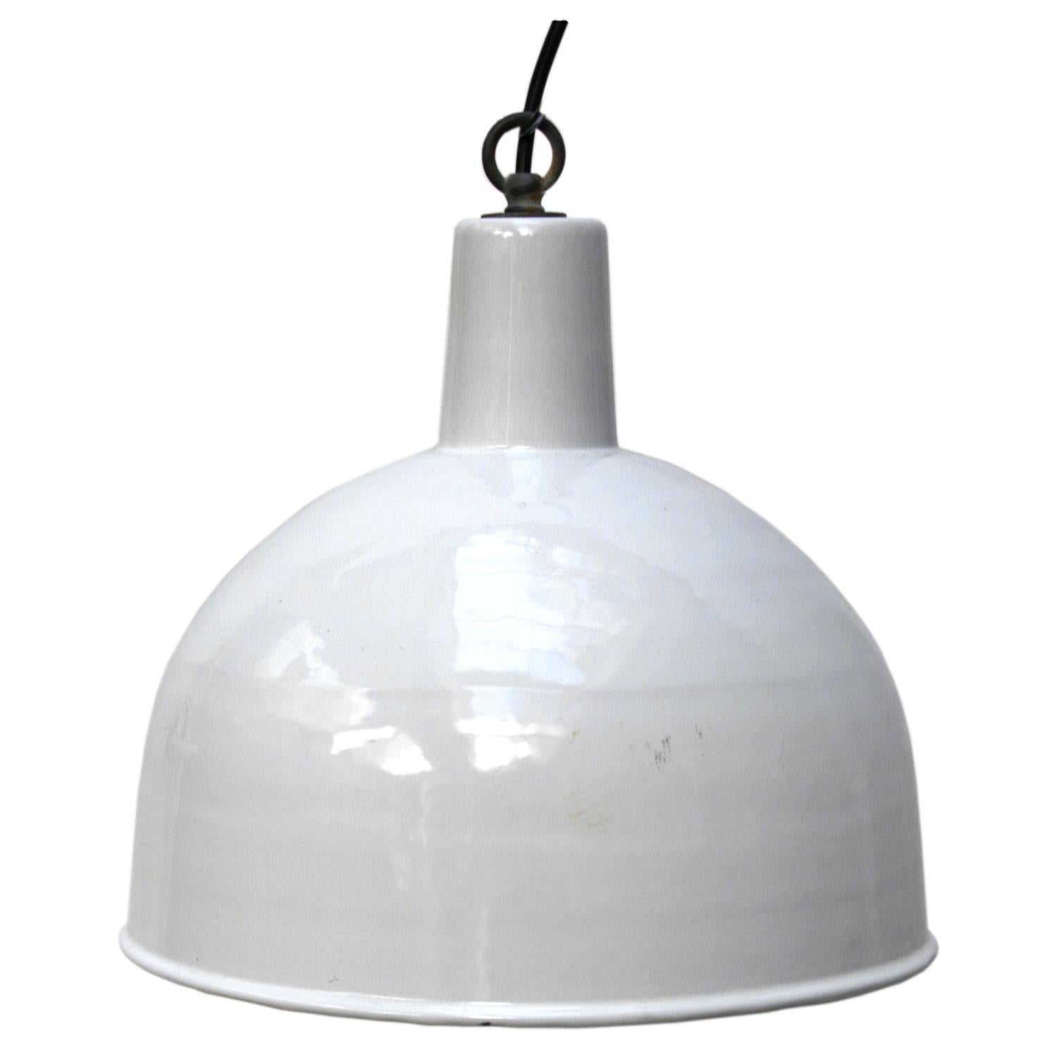 20th Century White Enamel Vintage Industrial Factory Hanging Light Pendants