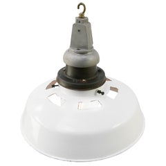White Enamel Vintage Industrial Factory Pendant Light by Benjamin UK