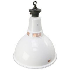 White Enamel Vintage Industrial Factory Pendant Light by Benjamin UK