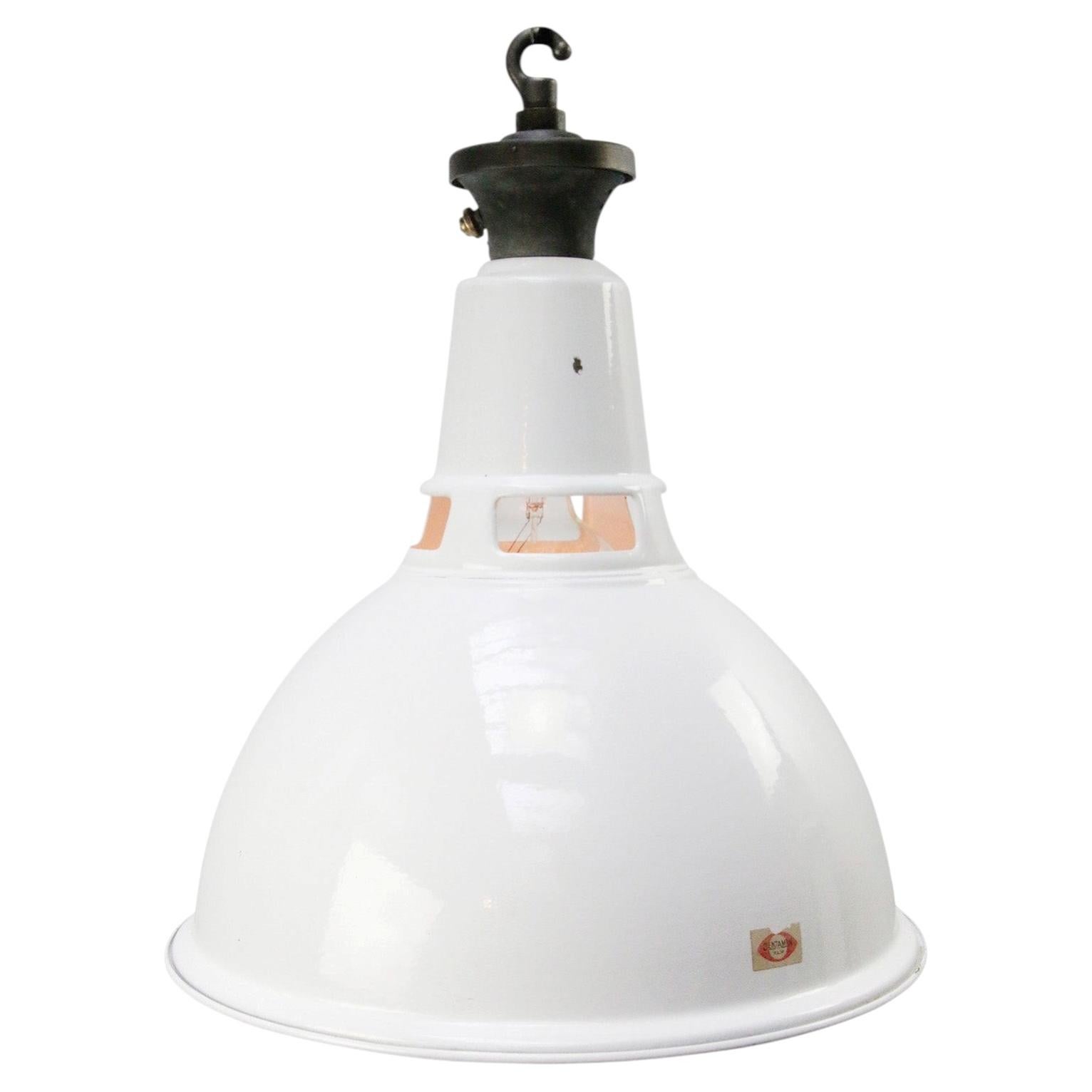 White Enamel Vintage Industrial Factory Pendant Light by Benjamin UK
