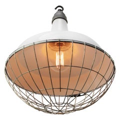 White Enamel Vintage Industrial Factory Pendant Light by Benjamin USA