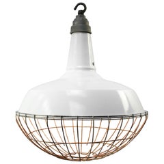 White Enamel Vintage Industrial Factory Pendant Light by Benjamin USA