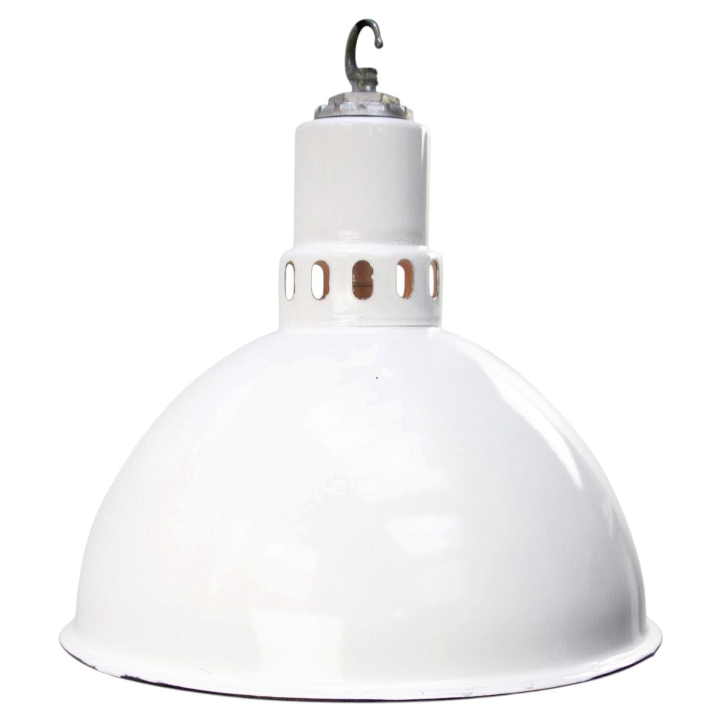 White Enamel Vintage Industrial Factory Pendant Light by Benjamin, USA