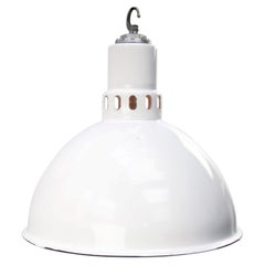 White Enamel Vintage Industrial Factory Pendant Light by Benjamin, USA