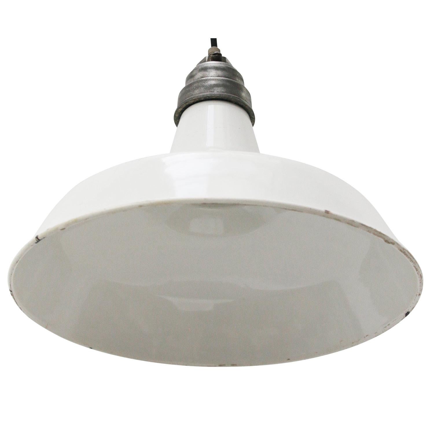 Factory American hanging lights. White enamel. White interior.

Weight 1.60 kg / 3.5 lb

Priced per individual item. All lamps have been made suitable by international standards for incandescent light bulbs, energy-efficient and LED bulbs.