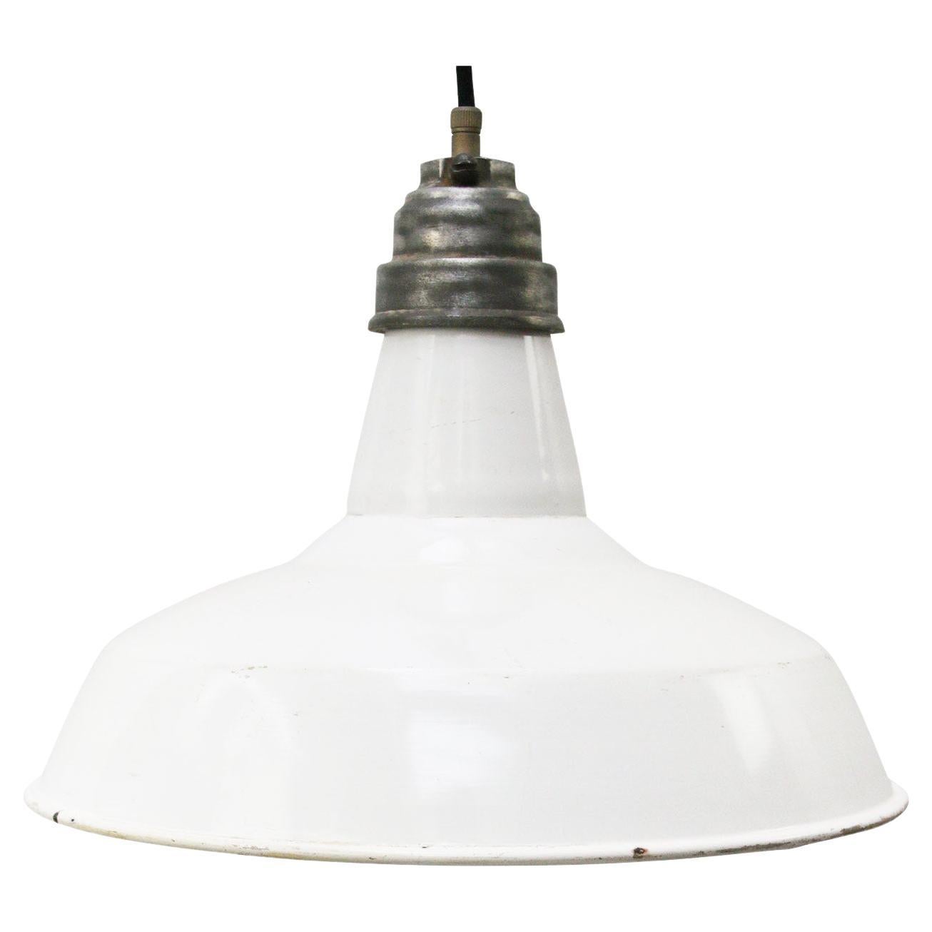 White Enamel Vintage Industrial Factory Pendant Lights by Benjamin USA