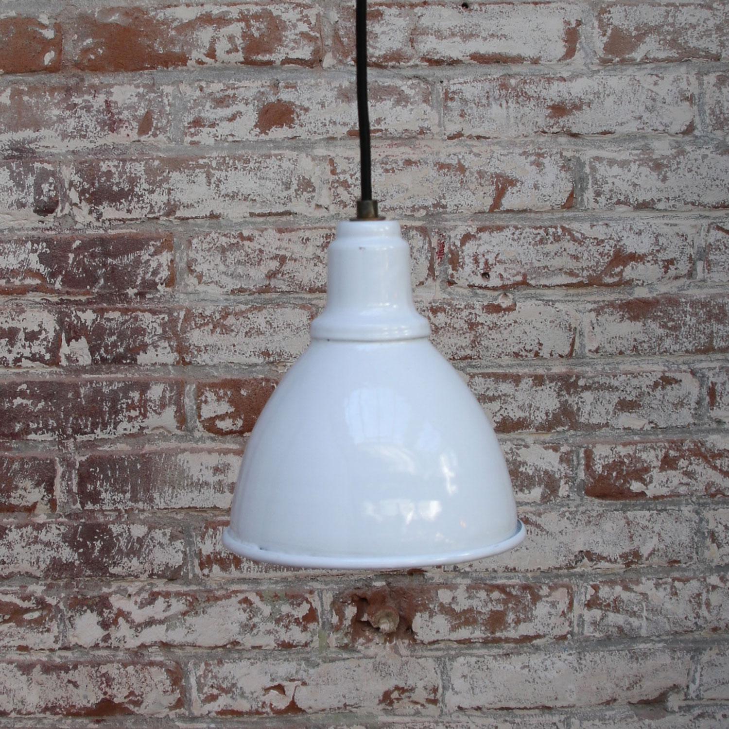 20th Century White Enamel Vintage Industrial Factory Pendant Lights