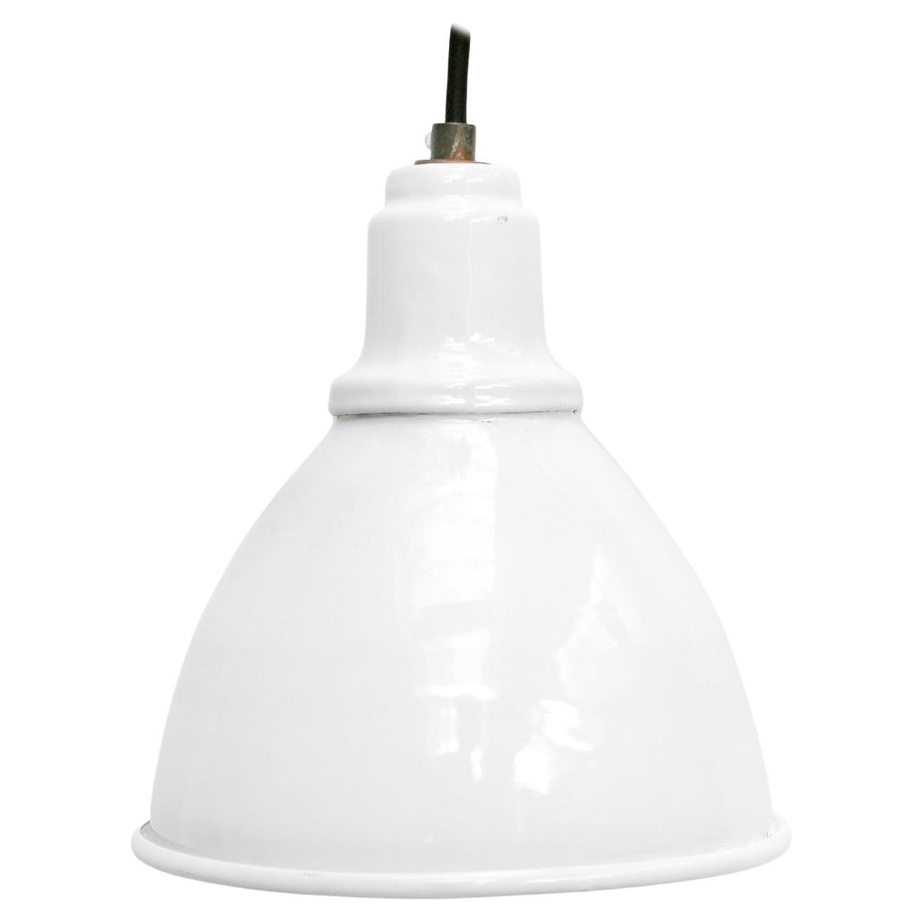 Lampe suspendue d'usine industrielle vintage en émail blanc