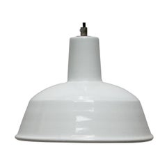 White Enamel Vintage Industrial Factory Pendant Light NOS