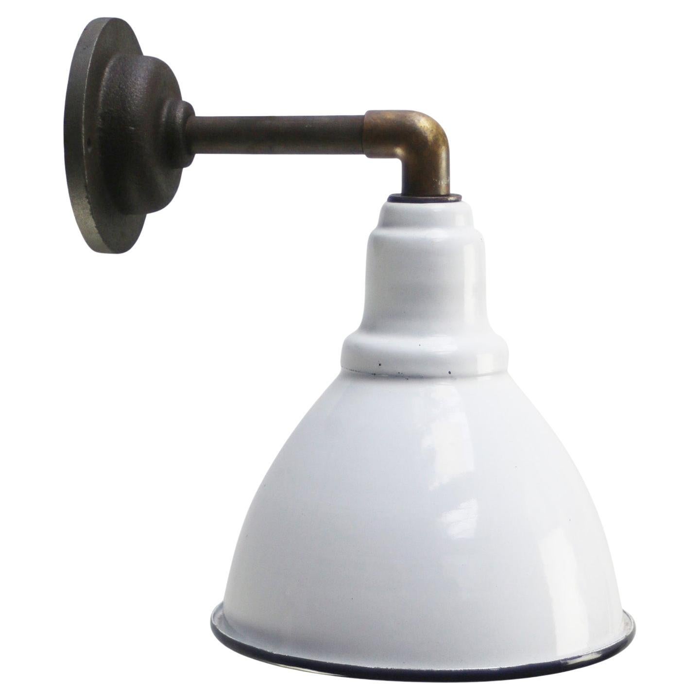 White Enamel Vintage Industrial Iron & Brass Sconces Wall Lights For Sale