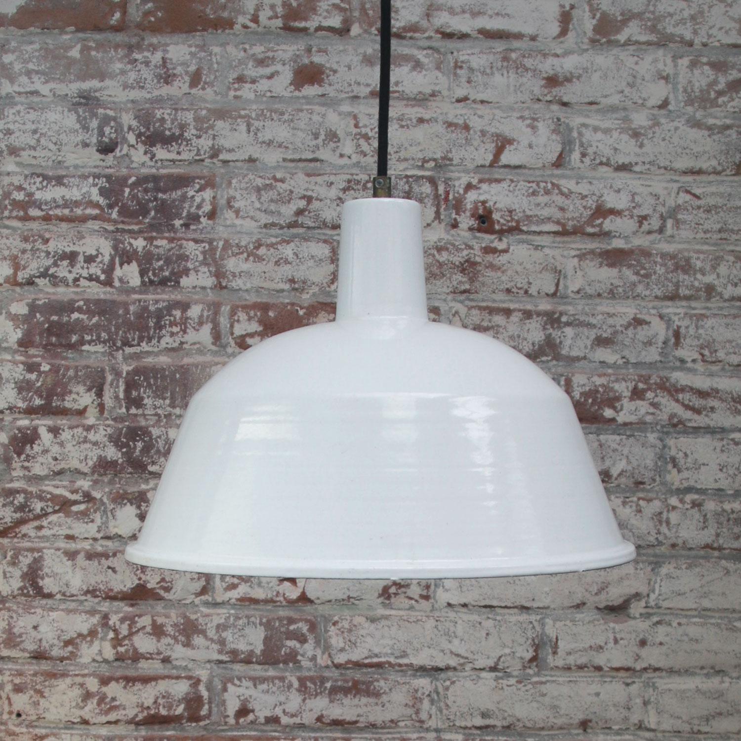 20th Century White Enamel Vintage Industrial Pendant Lights NOS For Sale