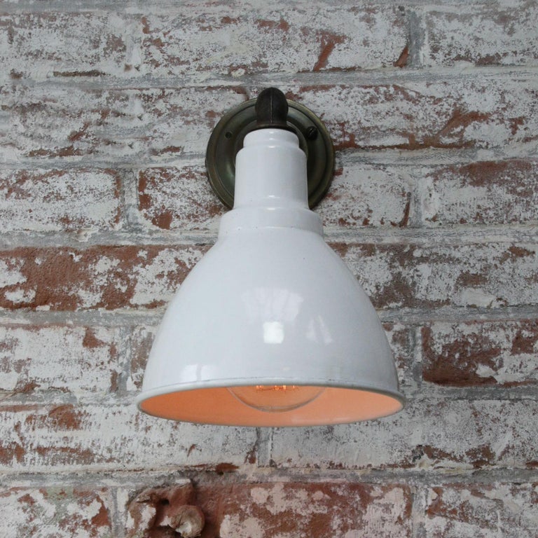 20th Century White Enamel Vintage Industrial Scones Wall Lights For Sale