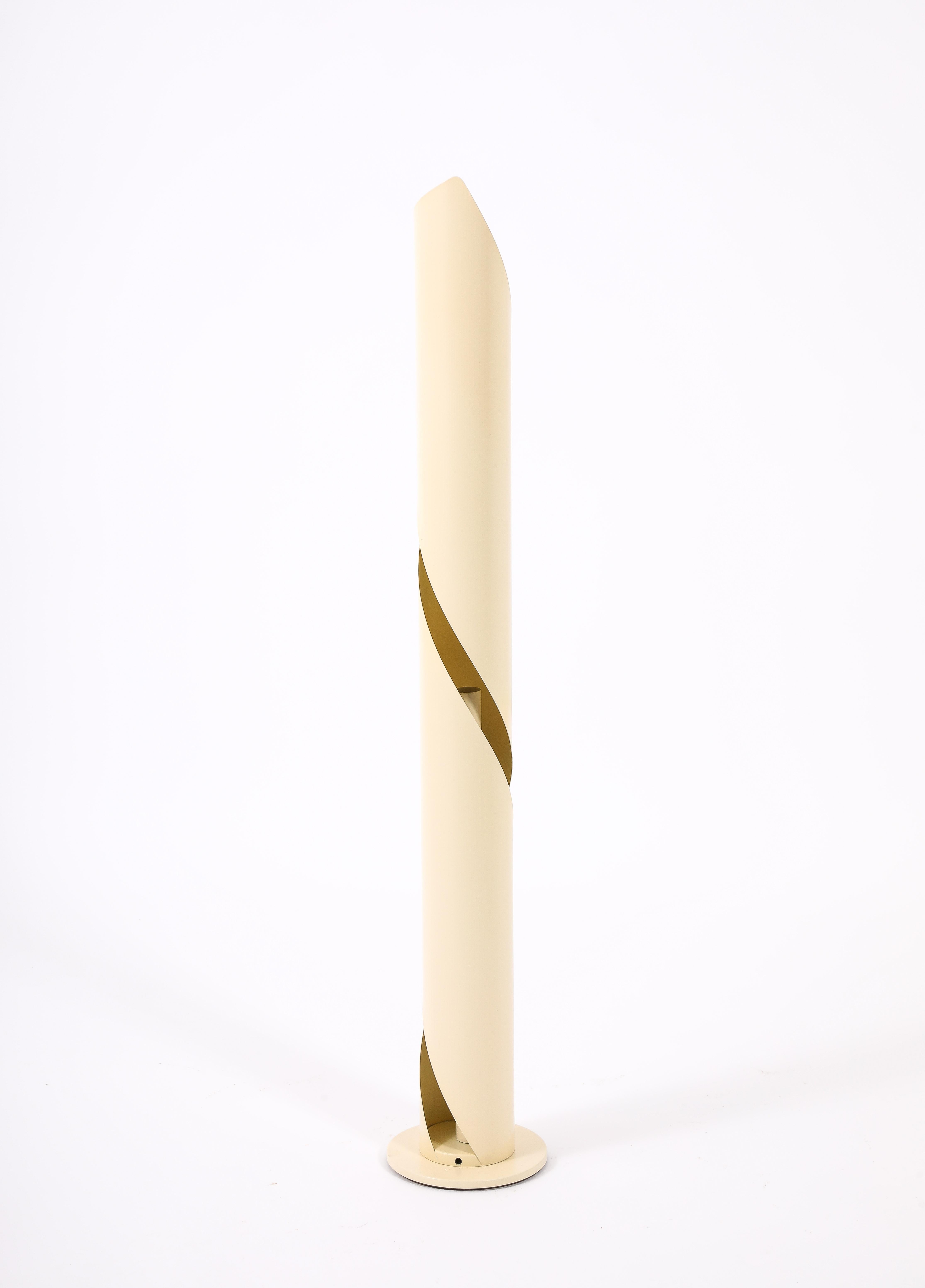 20th Century White Enameled Metal Spiral Floor Lamp, France 1970's For Sale