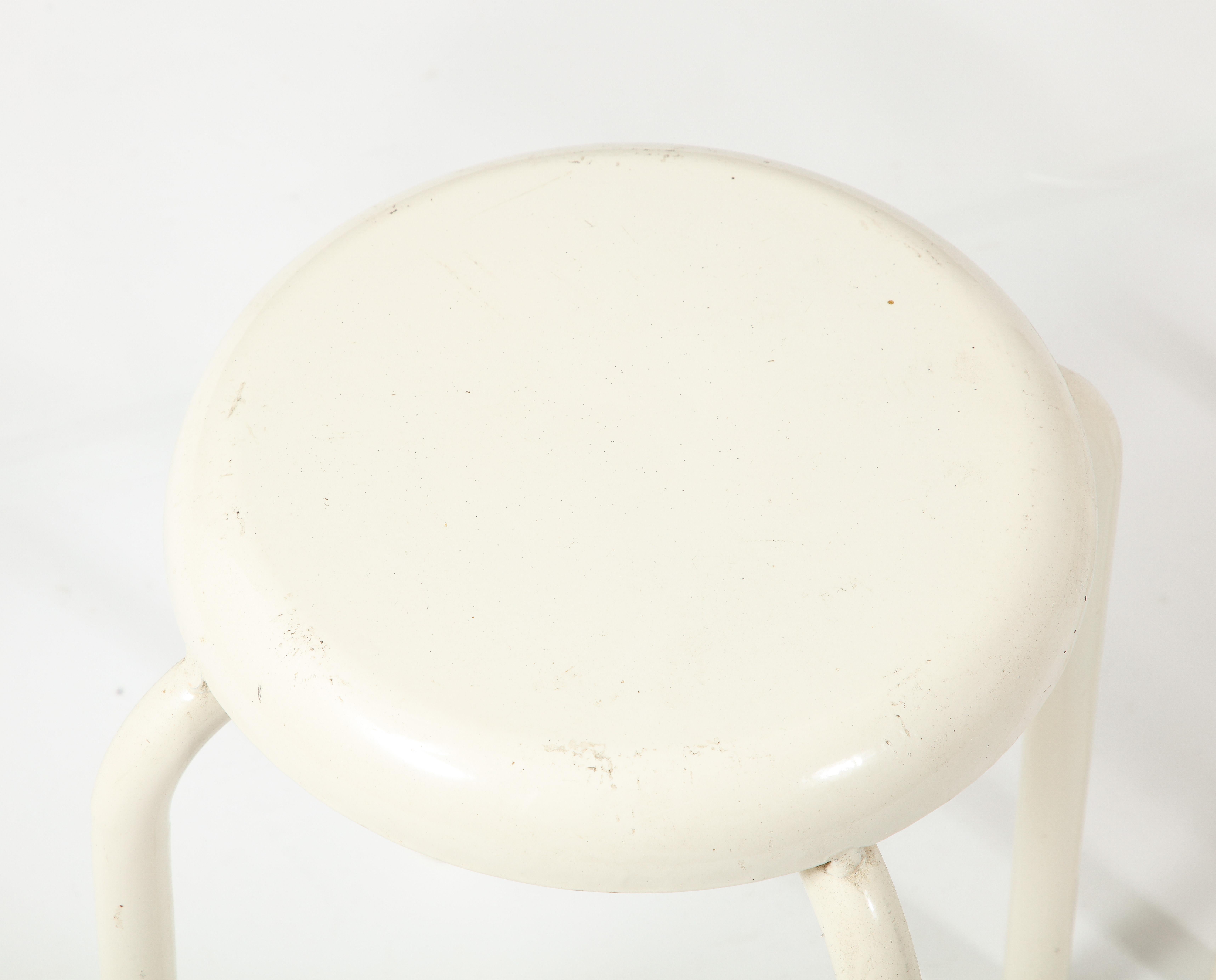 French White Enameled Steel Stools, France 1960's For Sale