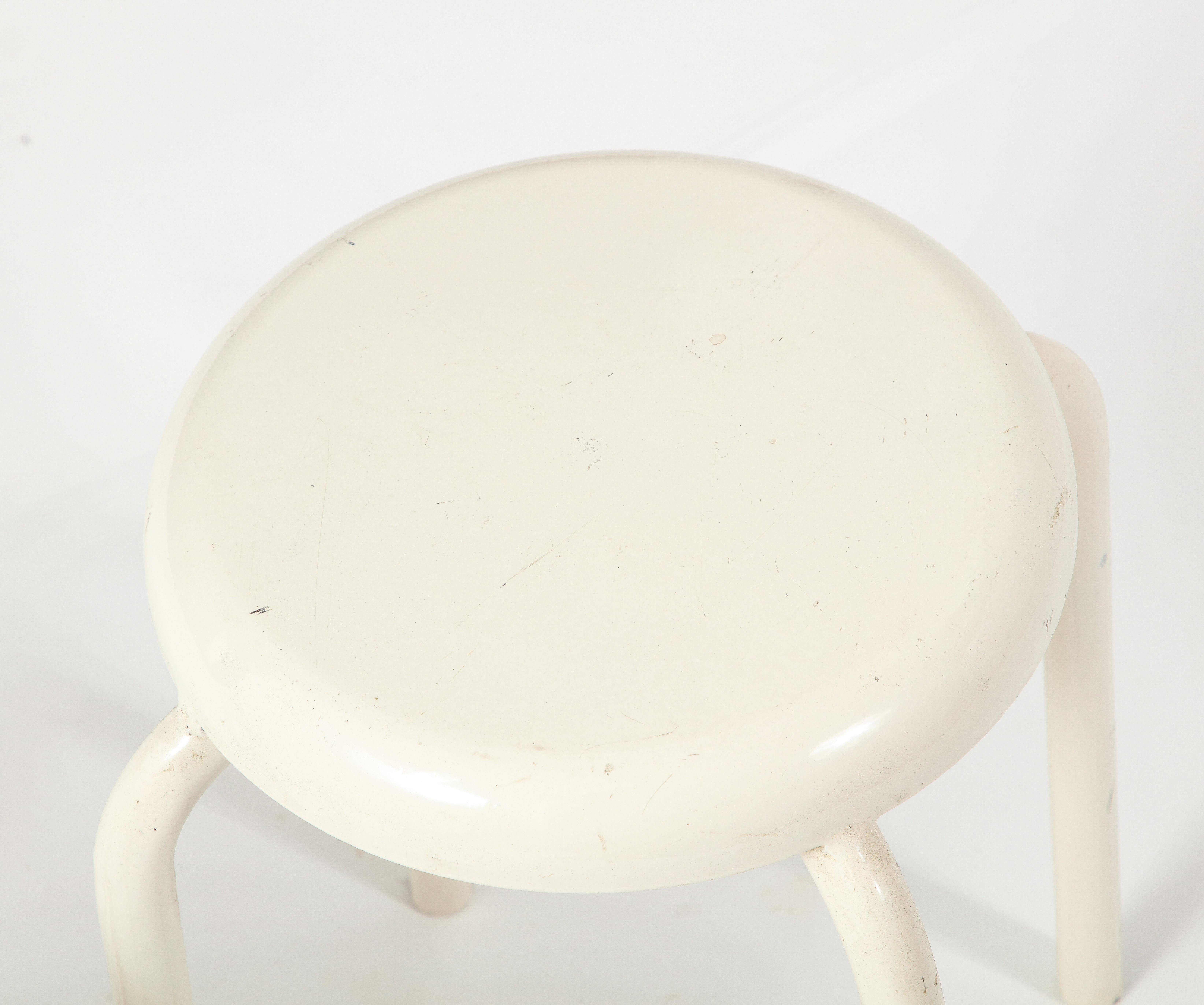 White Enameled Steel Stools, France 1960's In Good Condition For Sale In New York, NY