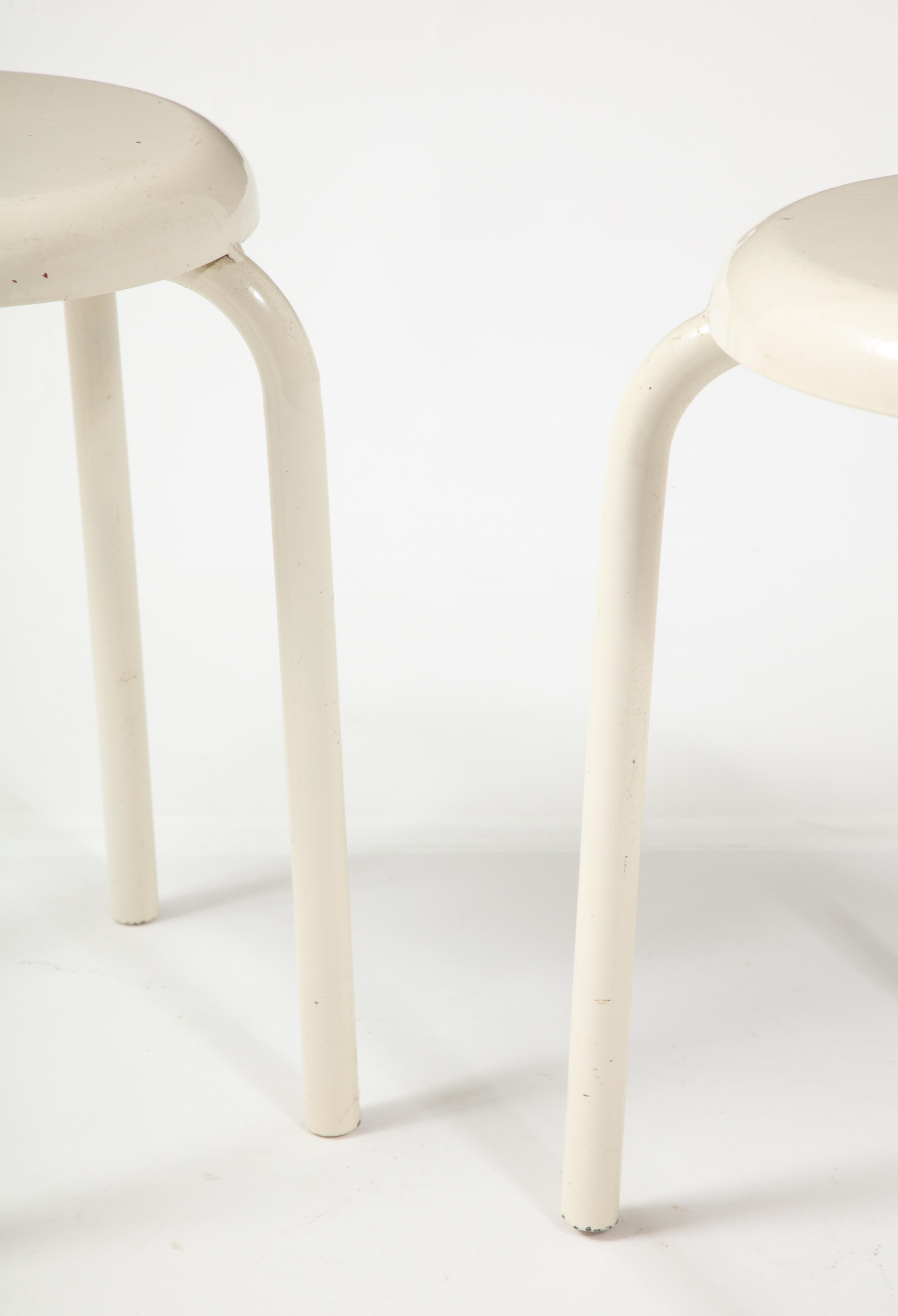 20th Century White Enameled Steel Stools, France 1960's For Sale