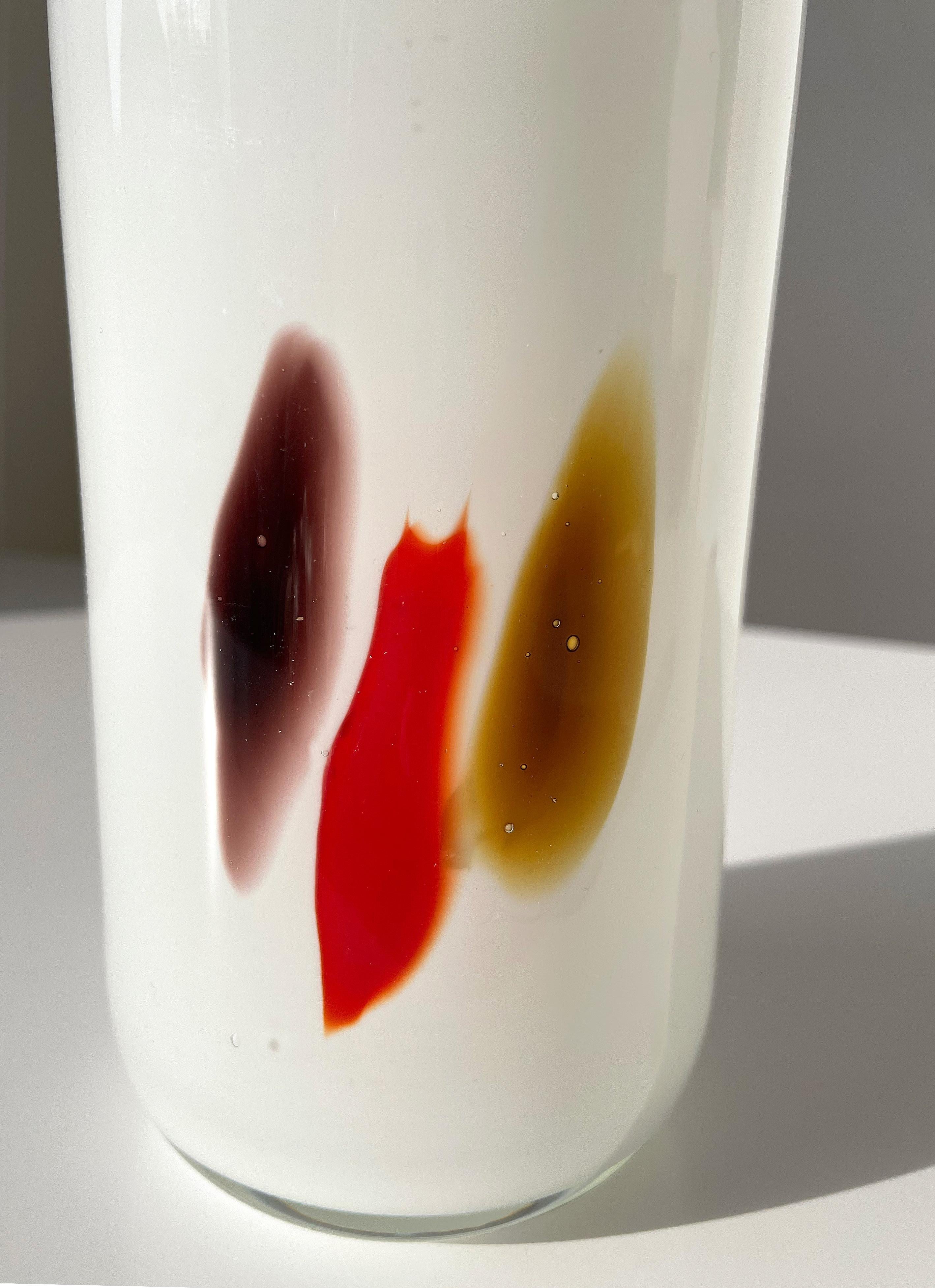 White Encased Art Glass Cylinder Vase Earth Colored Decor, Holmegaard, 1970s In Good Condition For Sale In Copenhagen, DK