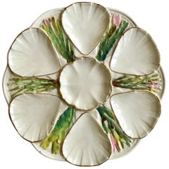 Antique White English Majolica Oyster Plate, circa 1880