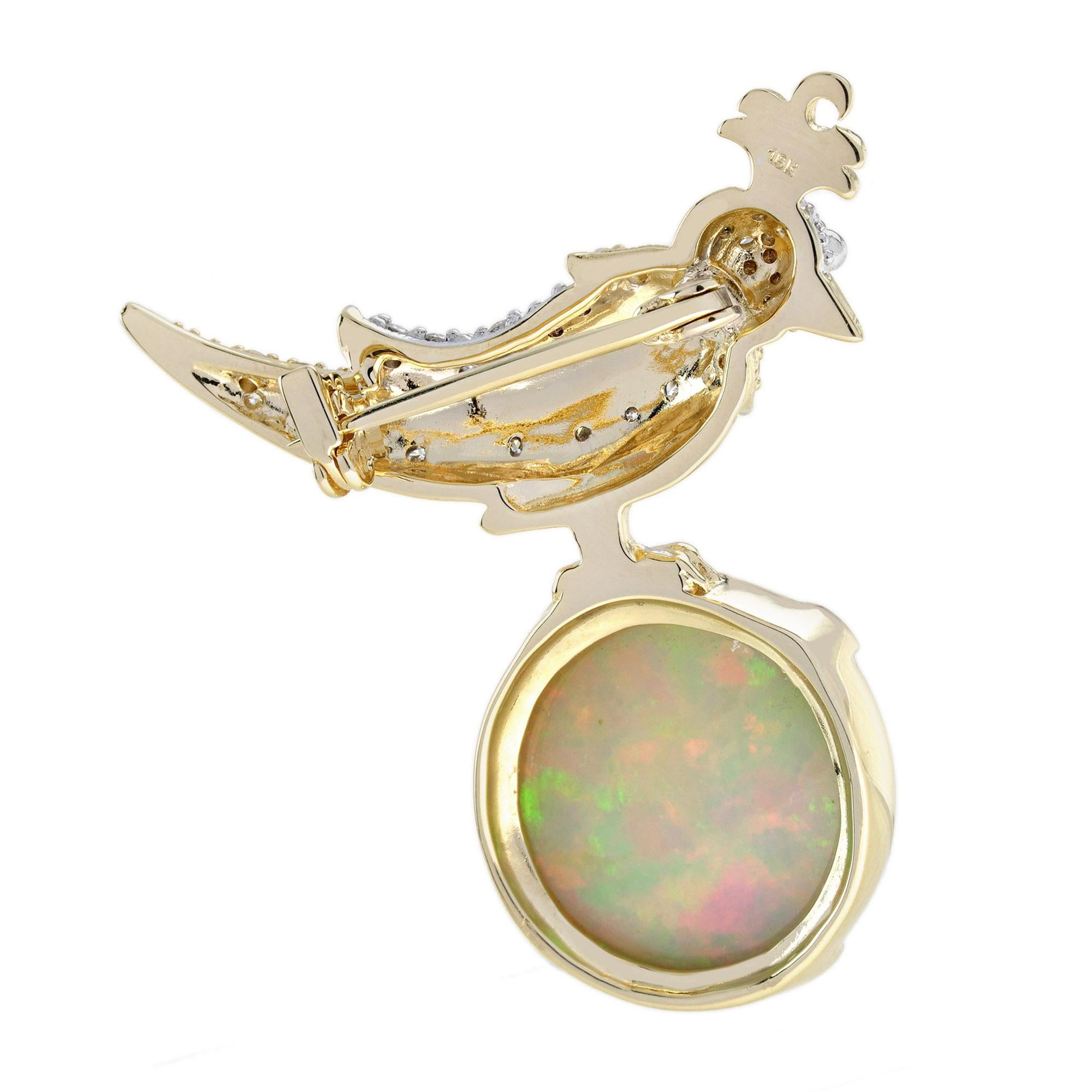 Weißer Äthiopischer Opal Diamant Vintage Style Wunderschöner Vogel Papagei Gold Pin Brosche im Zustand „Neu“ im Angebot in Oakton, VA
