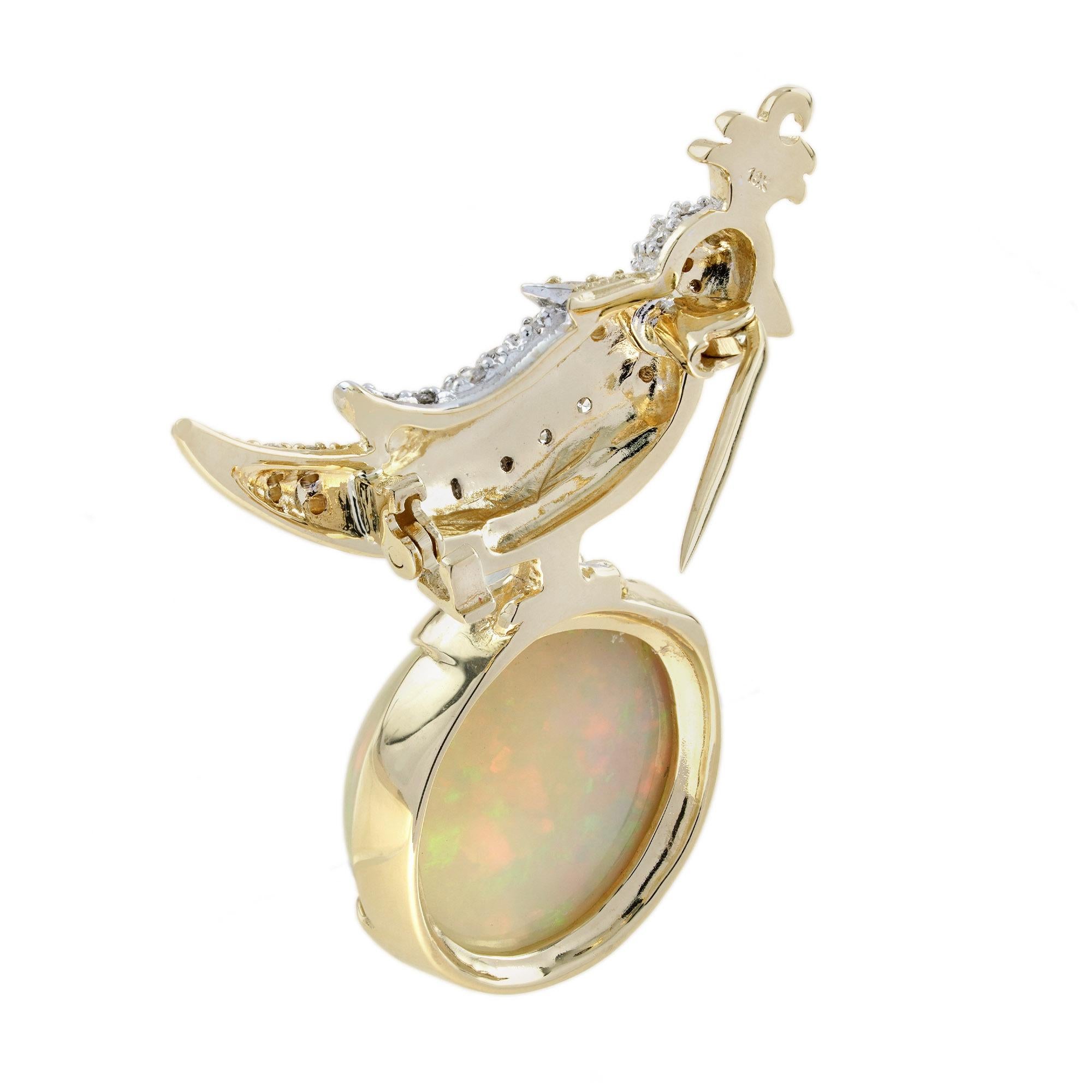 Weißer Äthiopischer Opal Diamant Vintage Style Wunderschöner Vogel Papagei Gold Pin Brosche Damen im Angebot
