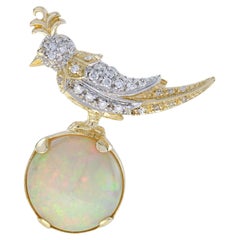 White Ethiopian Opal Diamond Vintage Style Wonderful Bird Parrot Gold Pin Brooch