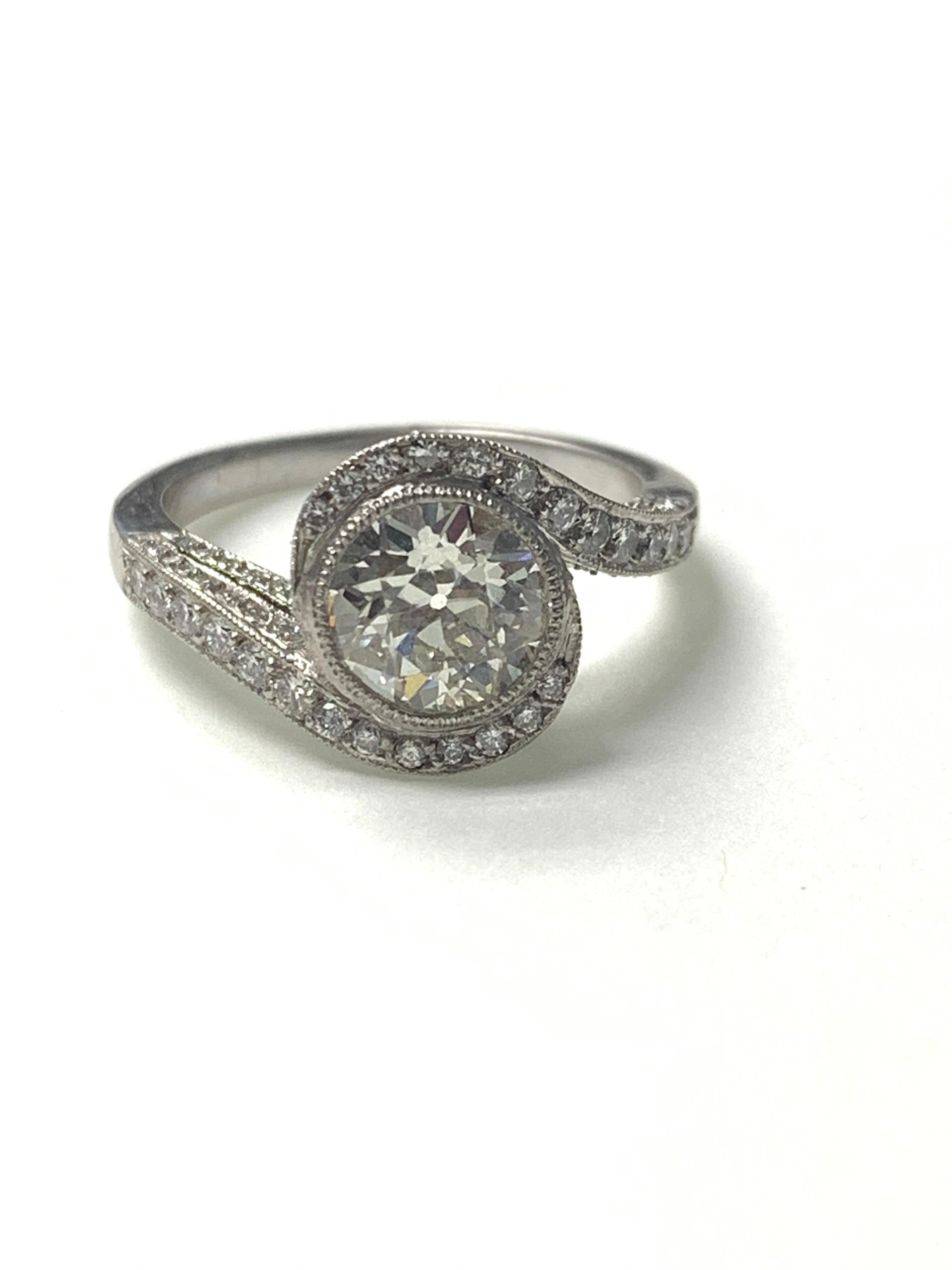 Old European Cut White European Cut Diamond Engagement Ring in Platinum For Sale