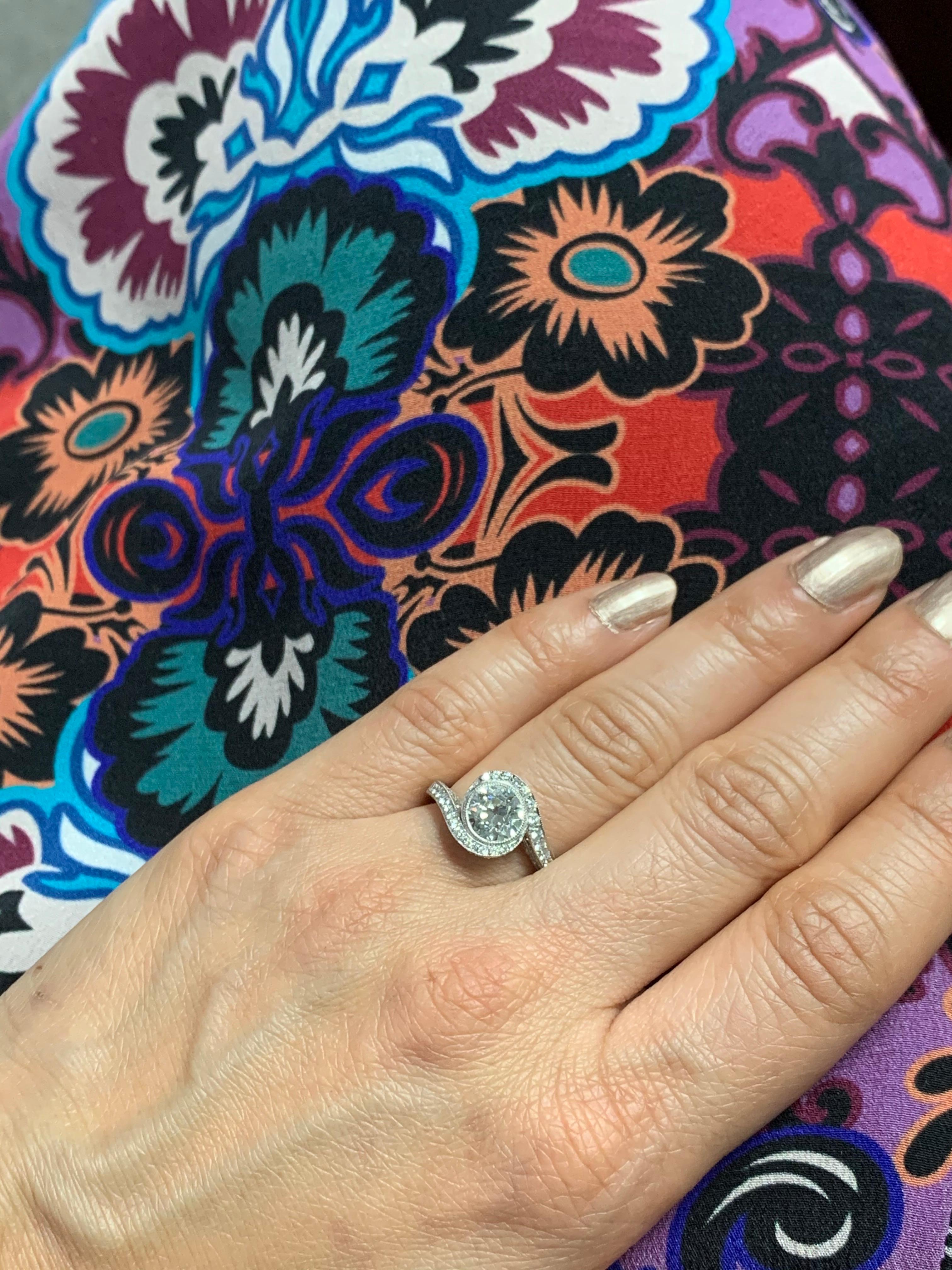 Women's White European Cut Diamond Engagement Ring in Platinum For Sale