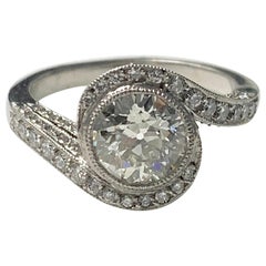 White European Cut Diamond Engagement Ring in Platinum