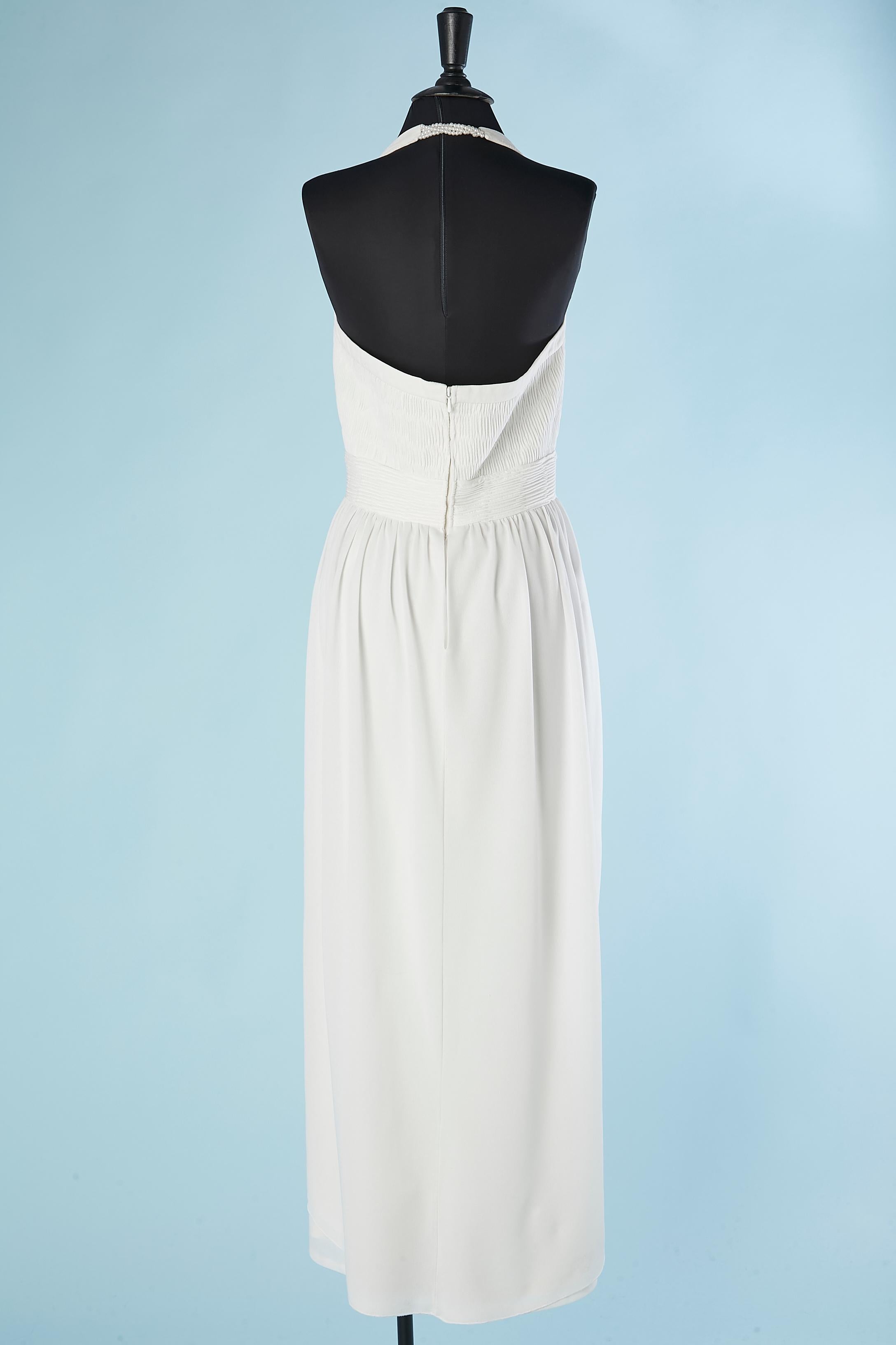 Women's White evening  backless dress with pearls behind the neck Torrente Robe du Soir  For Sale