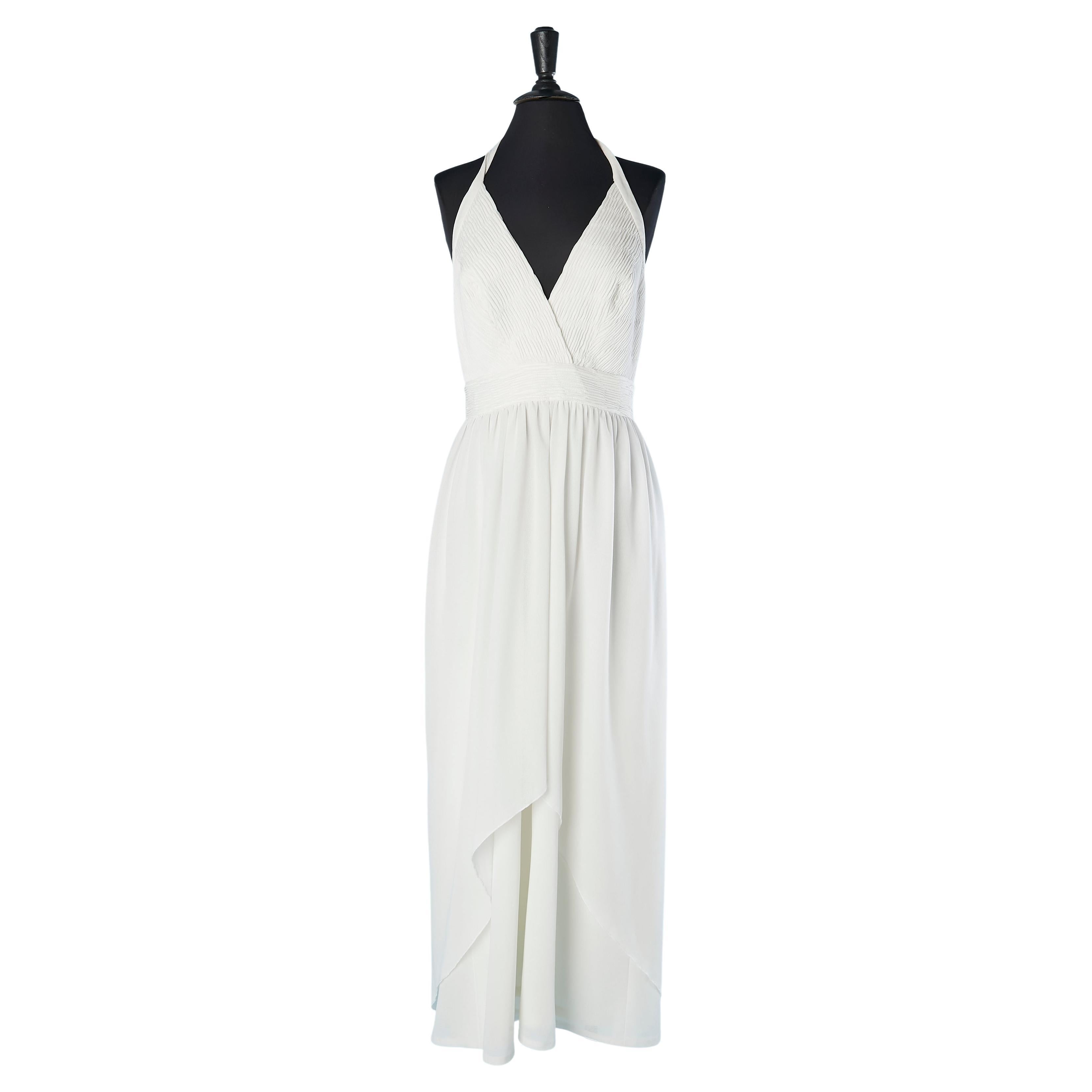 White evening  backless dress with pearls behind the neck Torrente Robe du Soir  For Sale