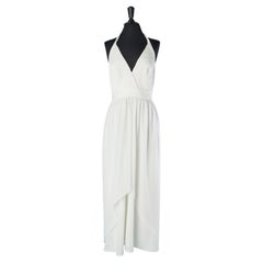 Vintage White evening  backless dress with pearls behind the neck Torrente Robe du Soir 