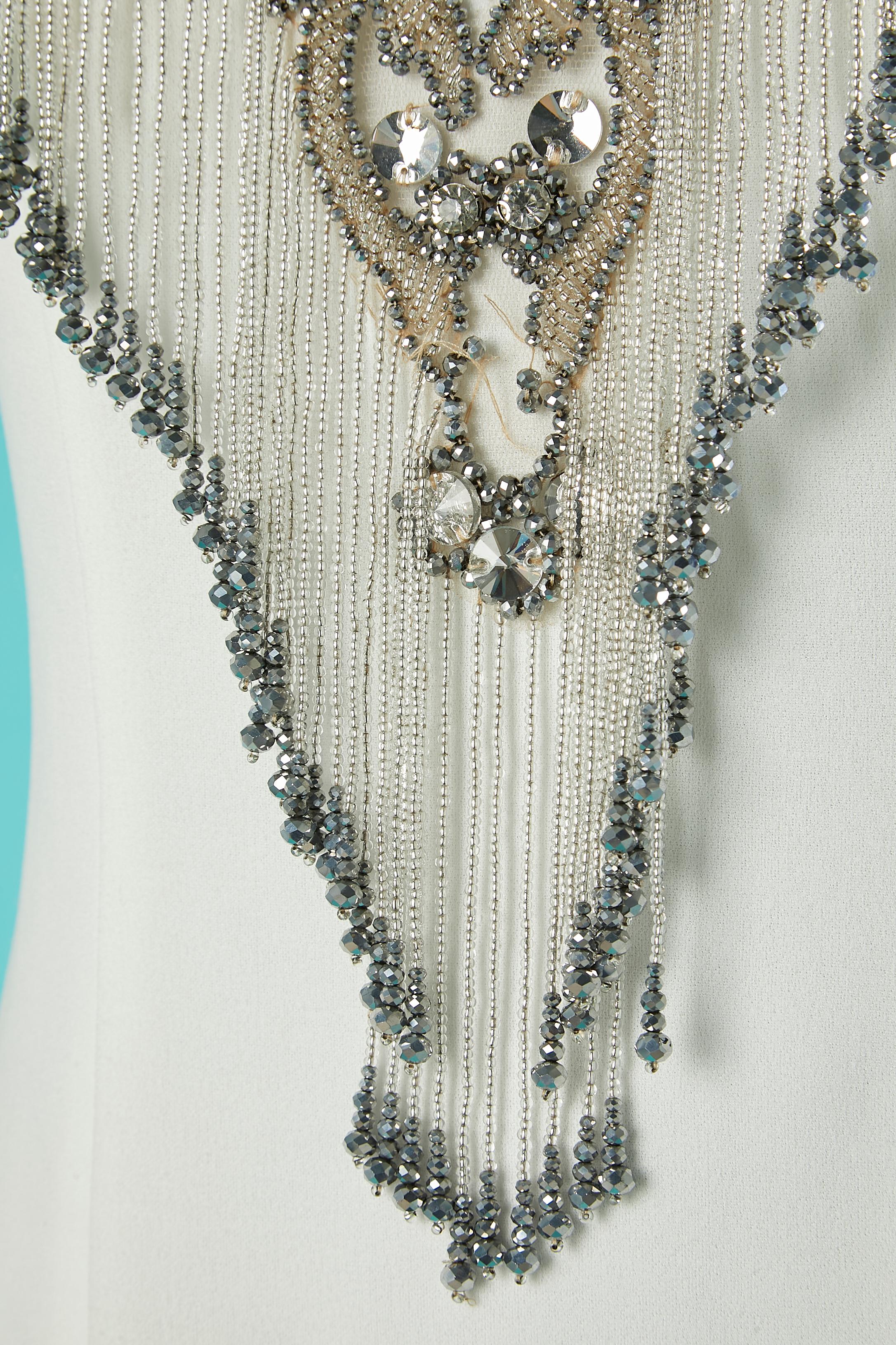 Gray White evening dress with beadwork neckline Gai Mattiolo Red carpet  For Sale