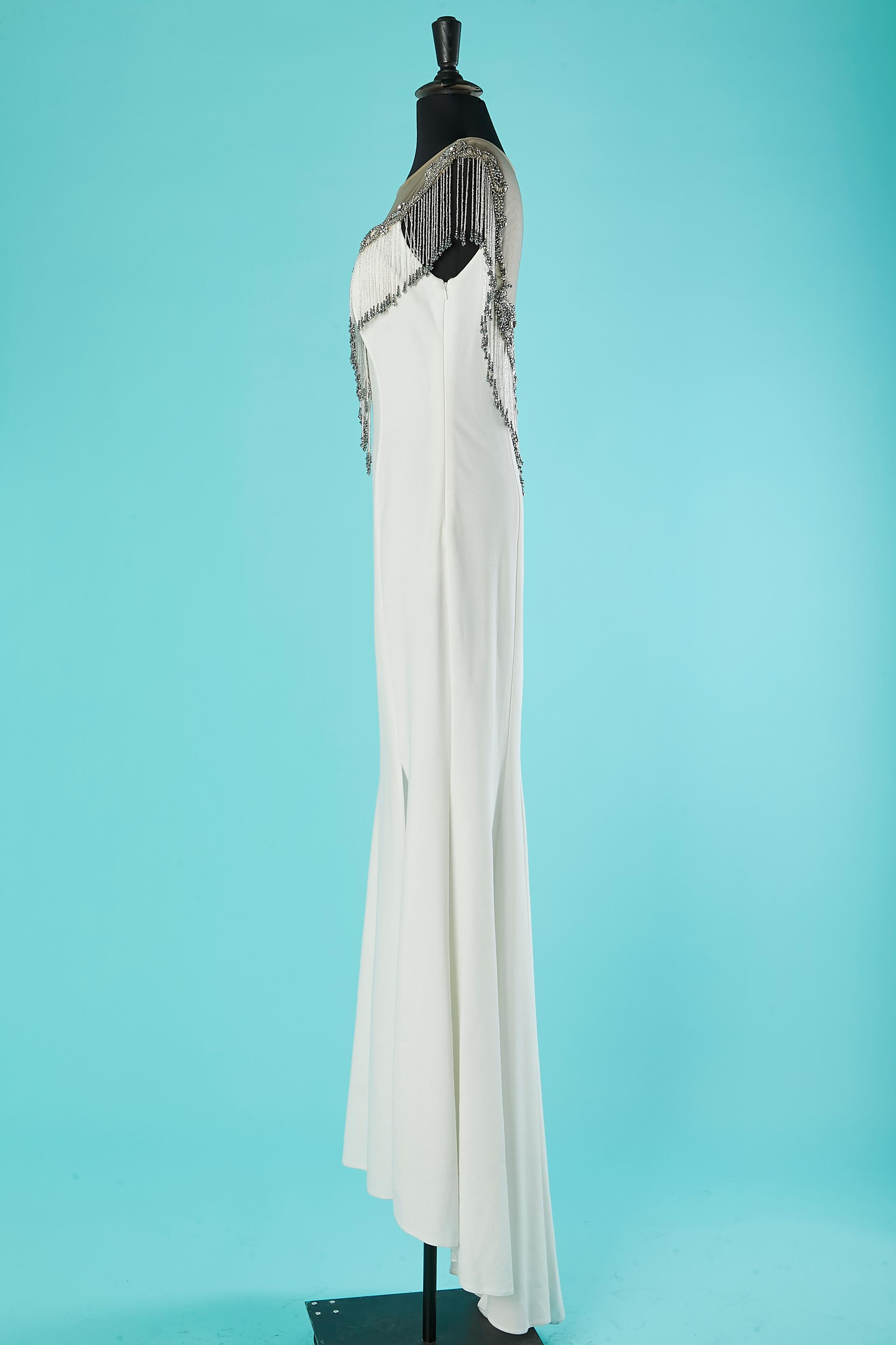 White evening dress with beadwork neckline Gai Mattiolo Red carpet  For Sale 1