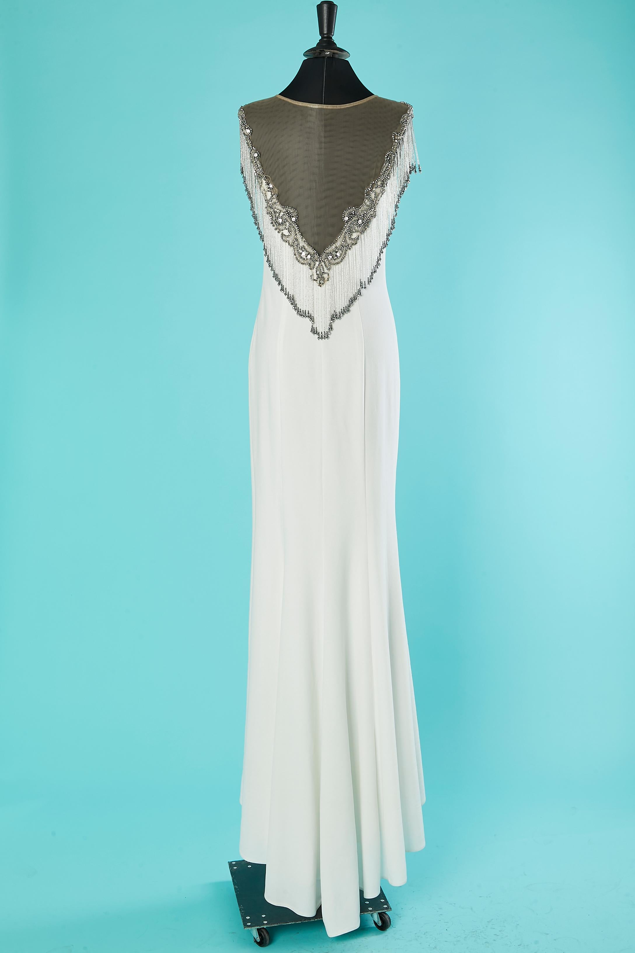 White evening dress with beadwork neckline Gai Mattiolo Red carpet  For Sale 2