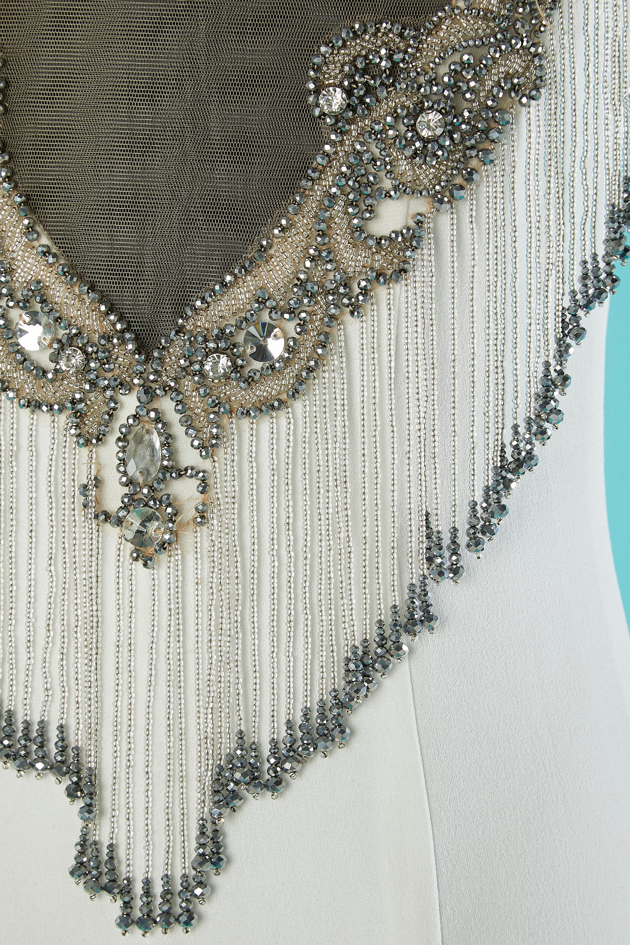 White evening dress with beadwork neckline Gai Mattiolo Red carpet  For Sale 3